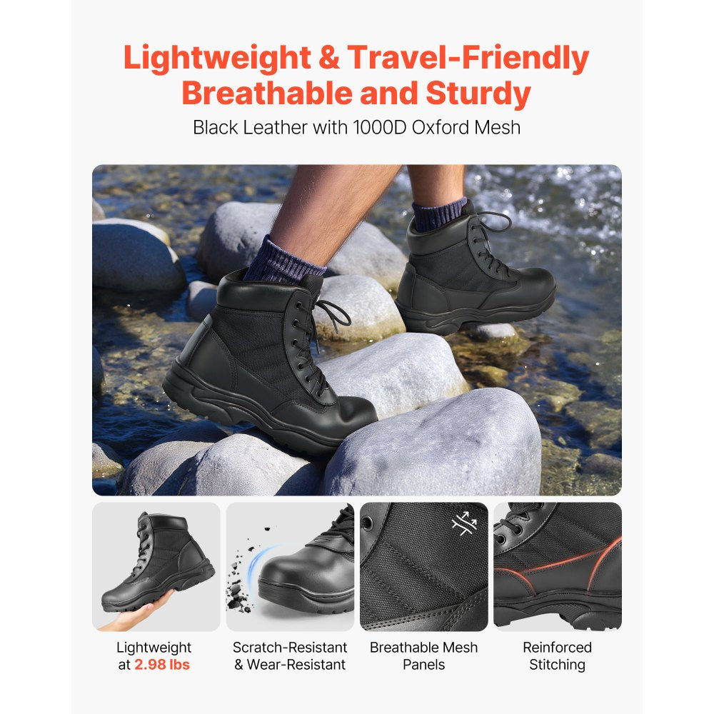 VEVOR Men's Military Tactical Boots, 6 inch Combat Hiking Work Boots, Lightweight & Breathable & Sturdy Mens Motorcycle Interceptor Trooper Boot, for Outdoor Security Mountaineering, US Size 10.5