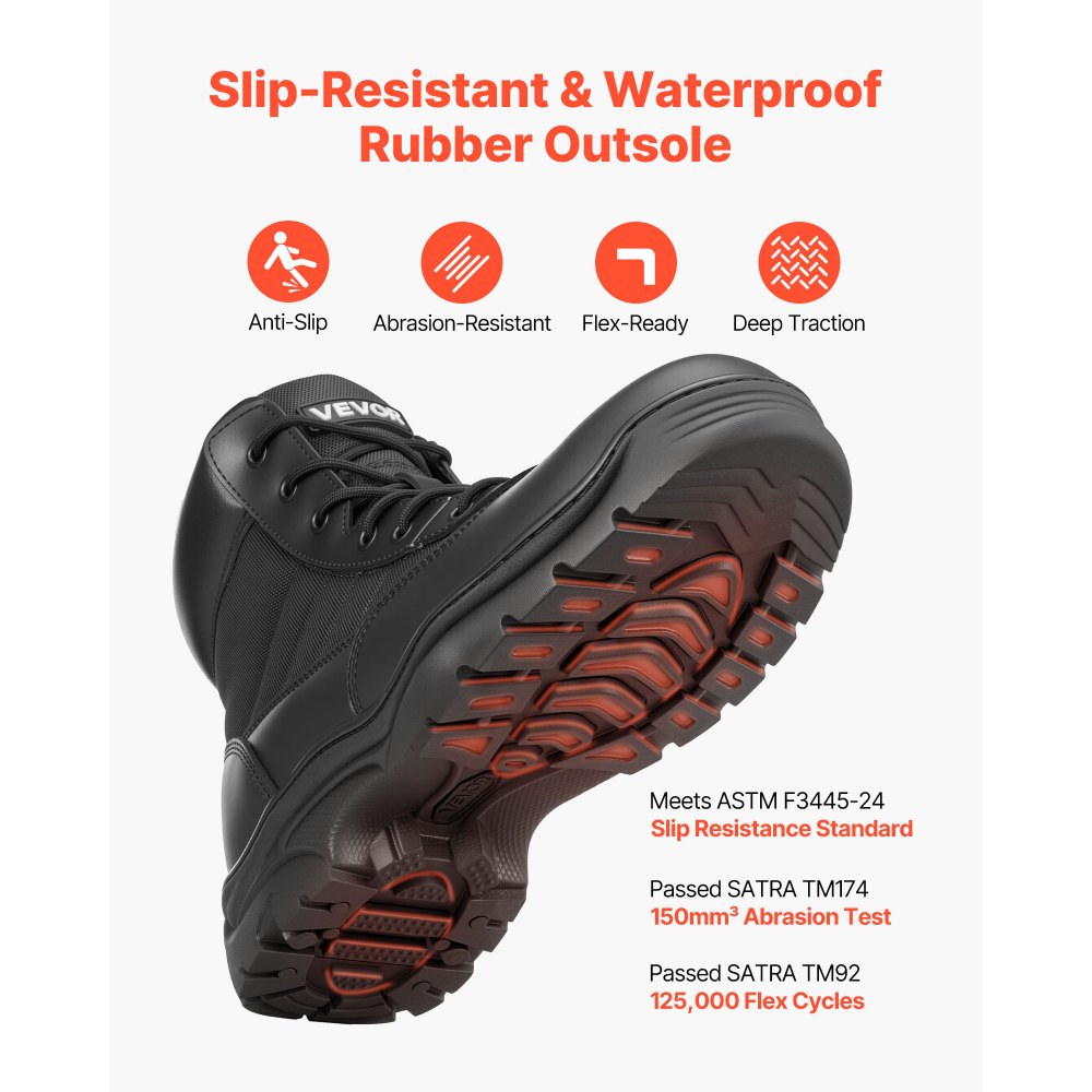 VEVOR Men's Military Tactical Boots, 6 inch Combat Hiking Work Boots, Lightweight & Breathable & Sturdy Mens Motorcycle Interceptor Trooper Boot, for Outdoor Security Mountaineering, US Size 10.5