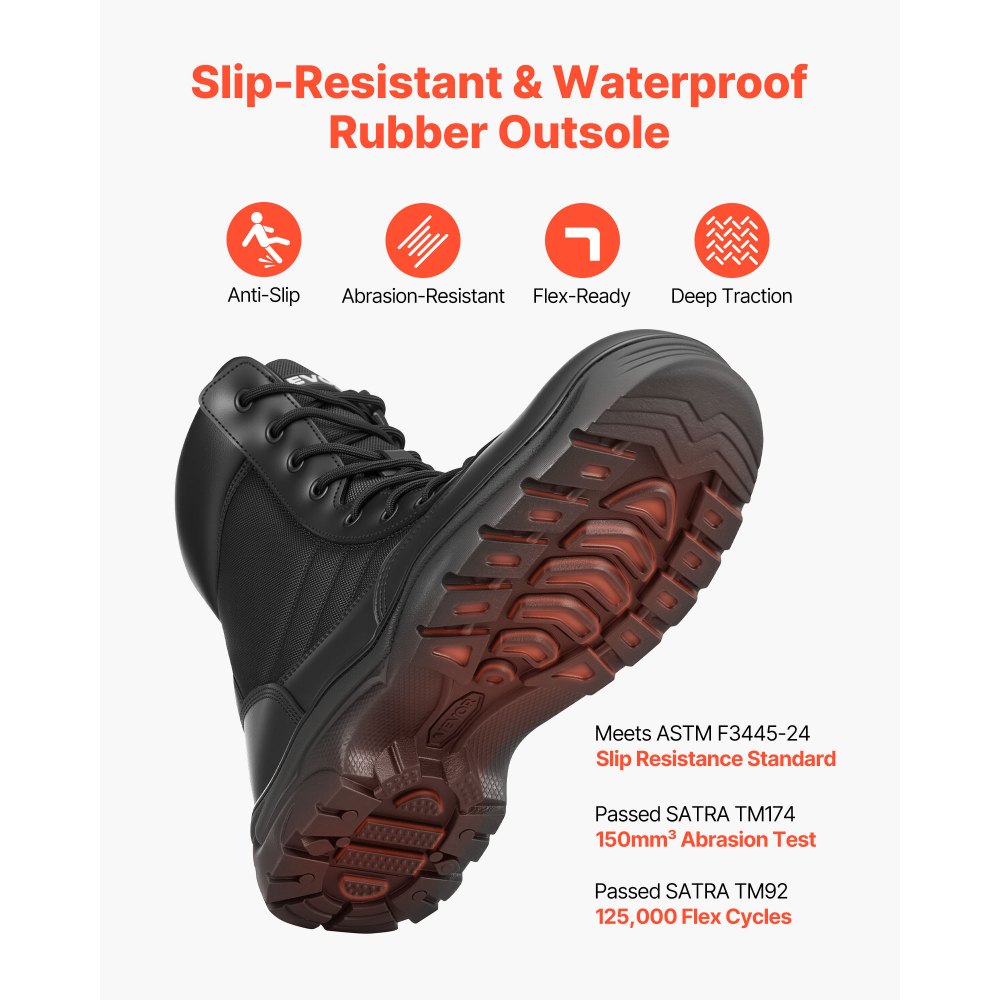 VEVOR Men's Military Tactical Boots, 8 inch Combat Hiking Work Boots, Lightweight & Breathable Side Zipper Mens Motorcycle Interceptor Trooper Boot, for Outdoor Security Mountaineering, US Size 12
