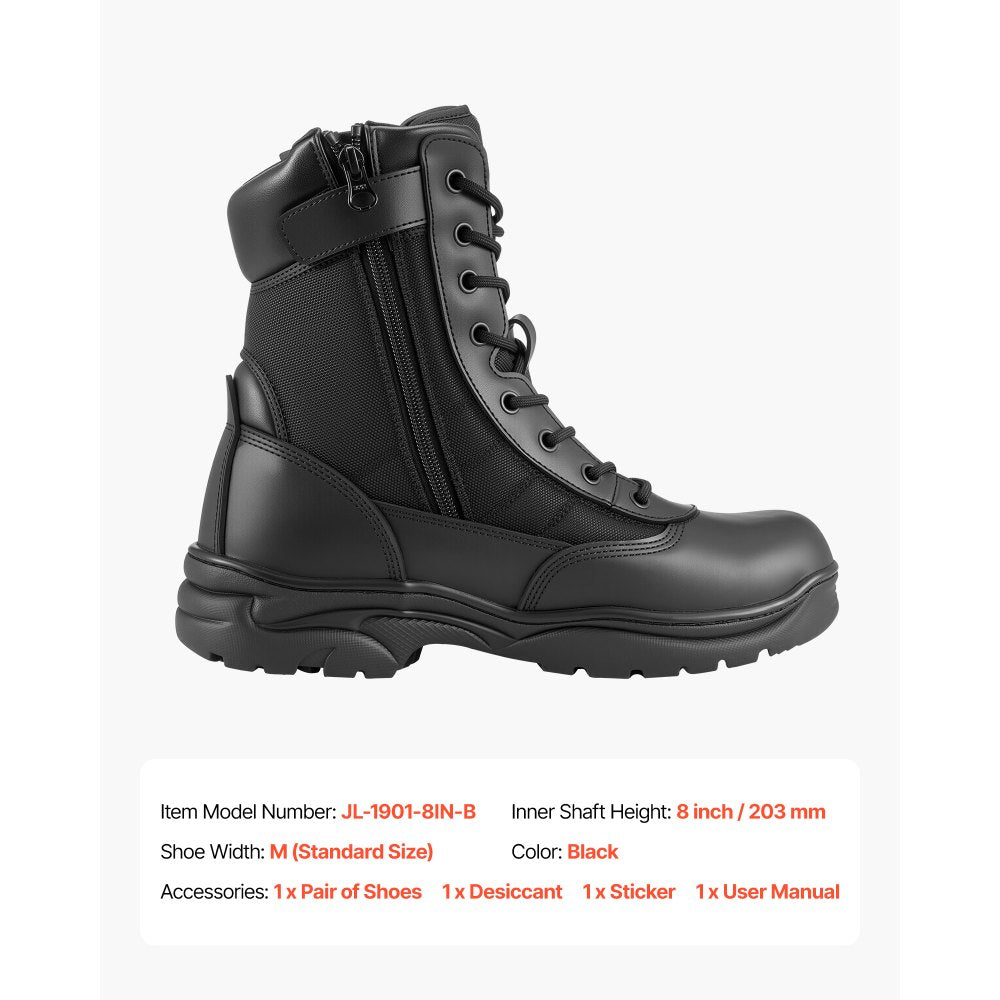 VEVOR Men's Military Tactical Boots, 8 inch Combat Hiking Work Boots, Lightweight & Breathable Side Zipper Mens Motorcycle Interceptor Trooper Boot, for Outdoor Security Mountaineering, US Size 12