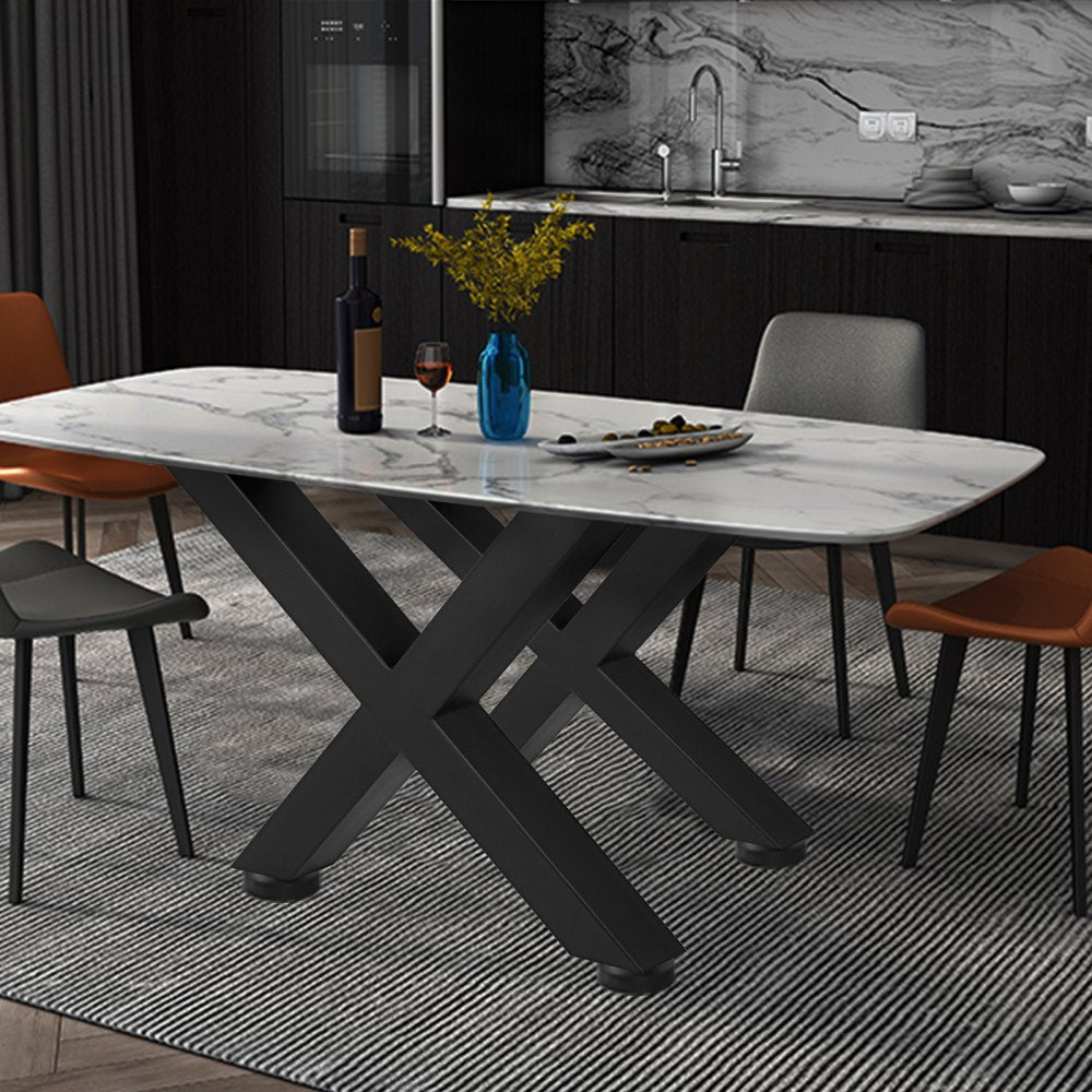 VEVOR Set of 2 Steel Table Legs, 16\'\'Height 15\'\'Wide Dining Table Legs, Heavy Duty 3.1\" Square Box Section X Frame Table Legs, 16x15x3.1 Inch Black Color Industrial Country Style Metal Dining Leg