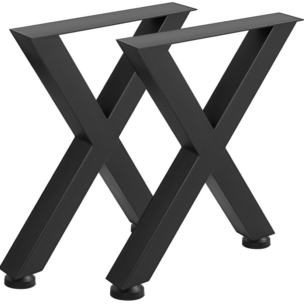 VEVOR Set of 2 Steel Table Legs, 16\'\'Height 15\'\'Wide Dining Table Legs, Heavy Duty 3.1\" Square Box Section X Frame Table Legs, 16x15x3.1 Inch Black Color Industrial Country Style Metal Dining Leg