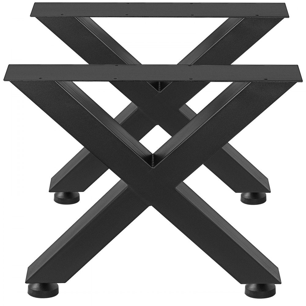 VEVOR Set of 2 Steel Table Legs, 16\'\'Height 15\'\'Wide Dining Table Legs, Heavy Duty 3.1\" Square Box Section X Frame Table Legs, 16x15x3.1 Inch Black Color Industrial Country Style Metal Dining Leg