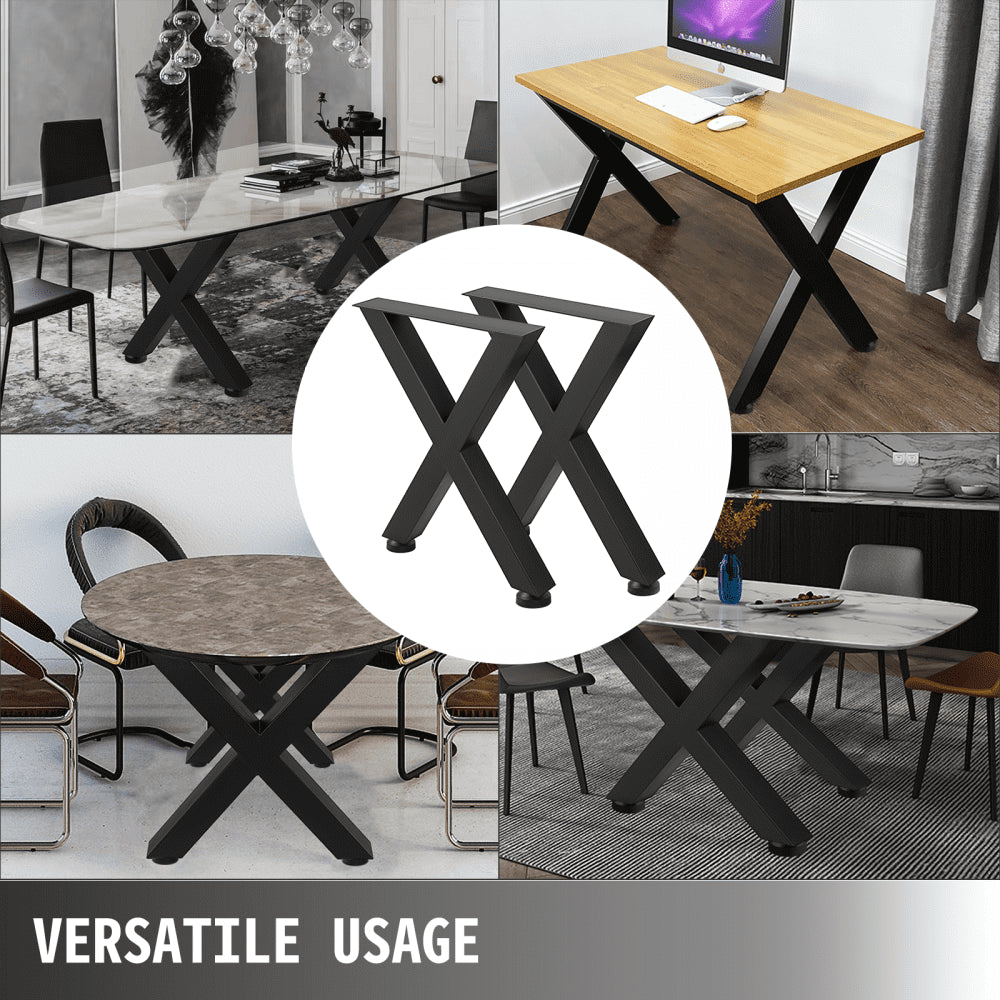 VEVOR Set of 2 Steel Table Legs, 16\'\'Height 15\'\'Wide Dining Table Legs, Heavy Duty 3.1\" Square Box Section X Frame Table Legs, 16x15x3.1 Inch Black Color Industrial Country Style Metal Dining Leg