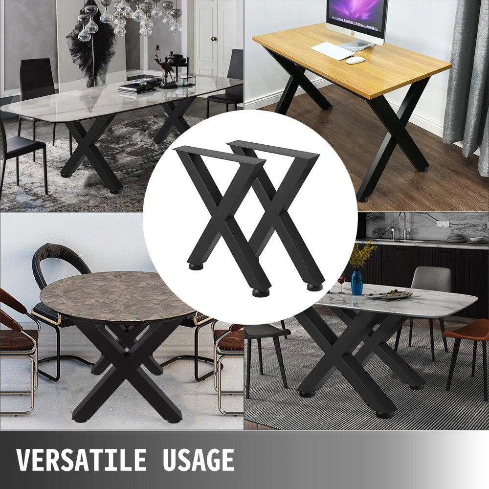 VEVOR Set of 2 Steel Table Legs, 28\'\'Height 31\'\'Wide Dining Table Legs, Heavy Duty 3.1\" Square Box Section X Frame Table Legs, 28x31x3.1 Inch Black Color Industrial Country Style Metal Dining Leg