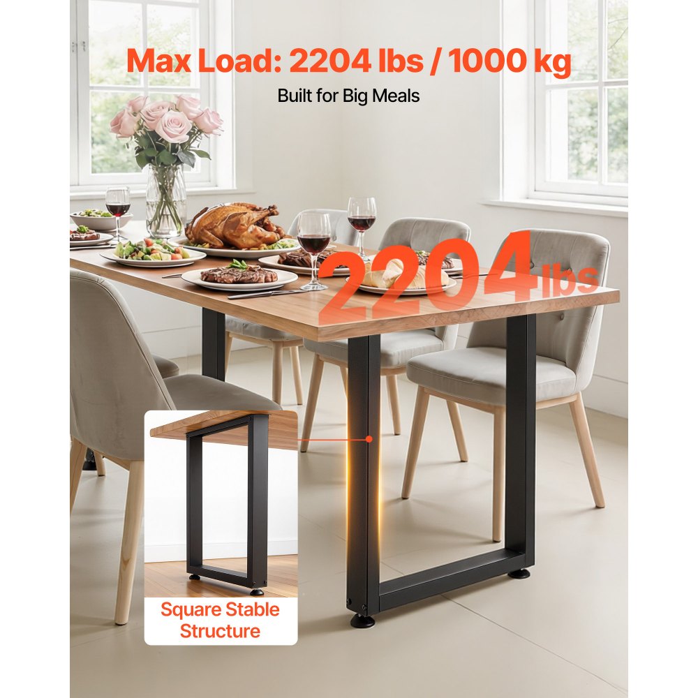 VEVOR Table Legs, 29.5" H x 23.6" W Square Steel Furniture Legs, Modular Design, Easy Assembly, 2204 lbs Max Load Heavy Duty, for Home Office Desk, Workbenches, Dinner Bar Tables, Set of 2, Black