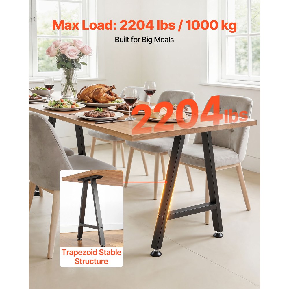 VEVOR Table Legs, 29.1" H x 21.7" W Trapezoid Steel Furniture Legs, Modular Design, Easy Assembly, 2204 lbs Max Load Heavy Duty, Ideal for Home Office Desk, Coffee Dinner Bar Tables,Set of 2, Black