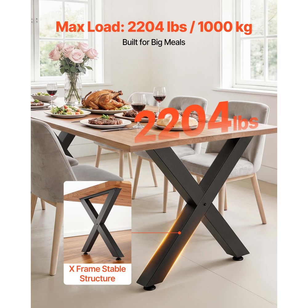 VEVOR Table Legs, 29.5" H x 29.9" W Steel Furniture Legs, Modular Design, Easy Assembly, 2204 lbs Max Load Heavy Duty, for Home Office Desk, Coffee Dinner Bar Tables, Workbench,2 PCS, X Frame, Black