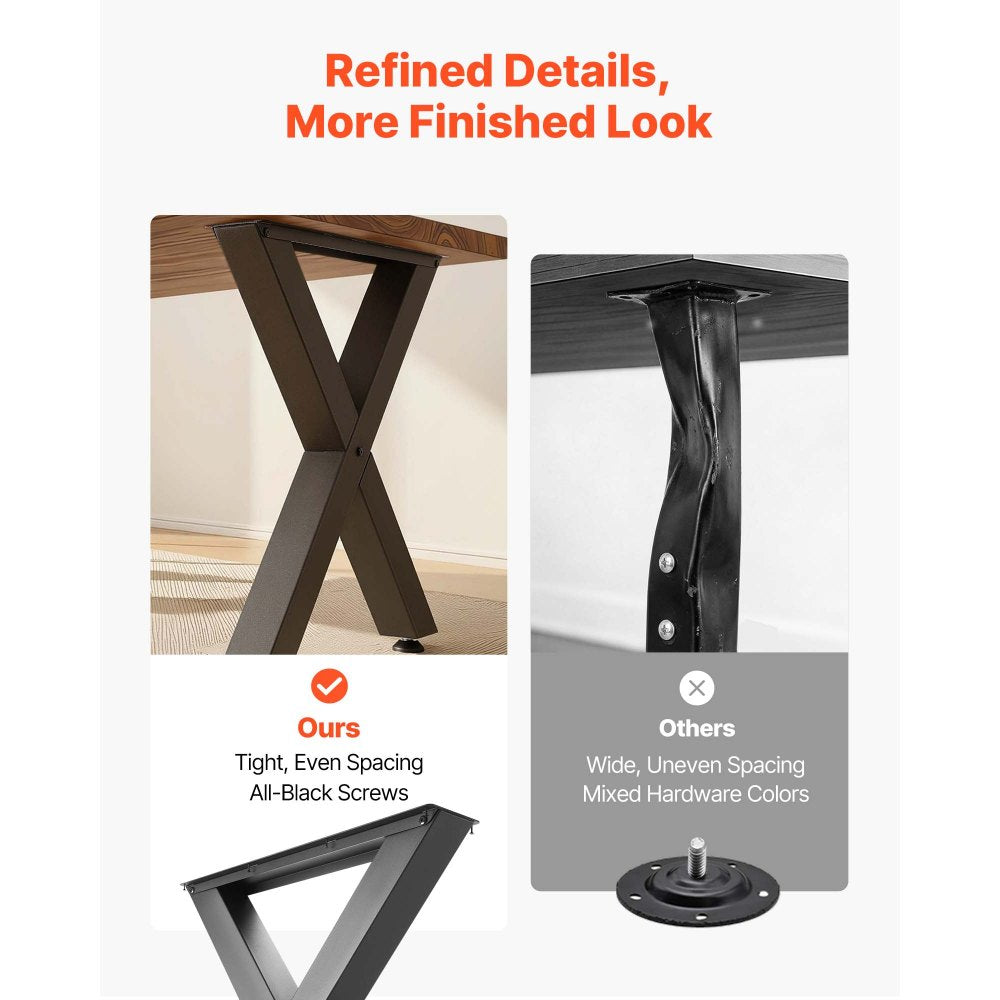 VEVOR Table Legs, 29.5" H x 29.9" W Steel Furniture Legs, Modular Design, Easy Assembly, 2204 lbs Max Load Heavy Duty, for Home Office Desk, Coffee Dinner Bar Tables, Workbench,2 PCS, X Frame, Black