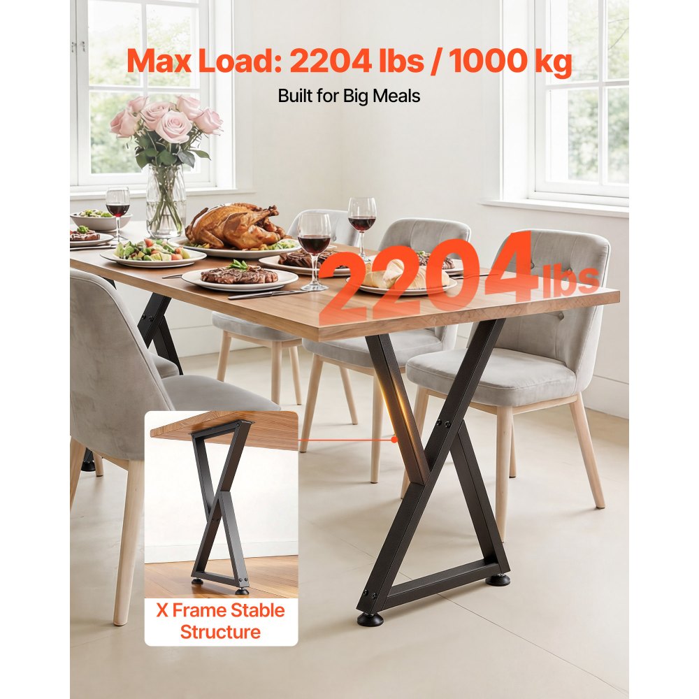 VEVOR Table Legs, 29.1" H x 18.6" W Steel Furniture Legs, Modular Design, Easy Assembly, 2204 lbs Max Load Heavy Duty, Z Shape for Home Office Desk DIY, Coffee Dinner Tables, Workbench,2 PCS, Black