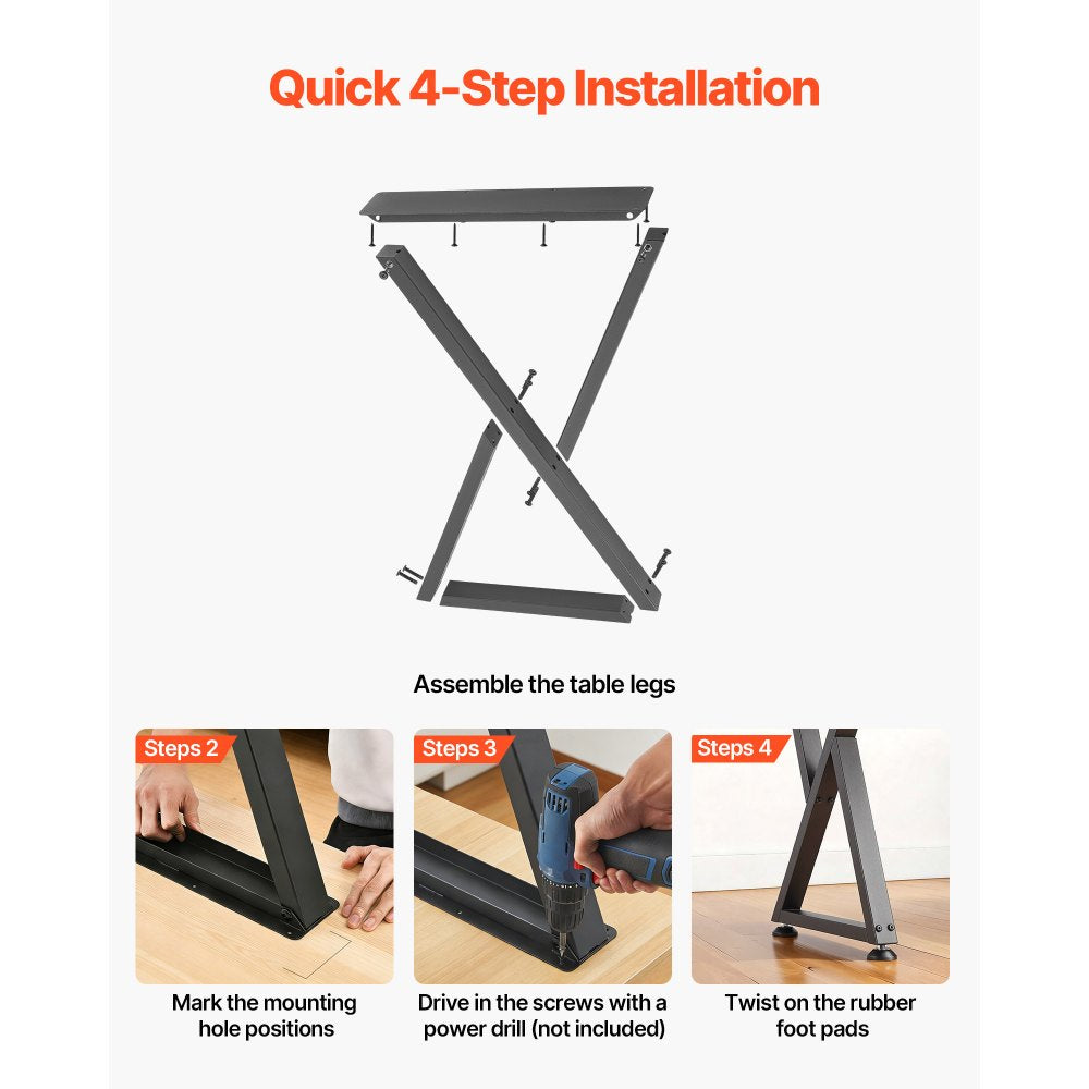 VEVOR Table Legs, 29.1" H x 18.6" W Steel Furniture Legs, Modular Design, Easy Assembly, 2204 lbs Max Load Heavy Duty, Z Shape for Home Office Desk DIY, Coffee Dinner Tables, Workbench,2 PCS, Black