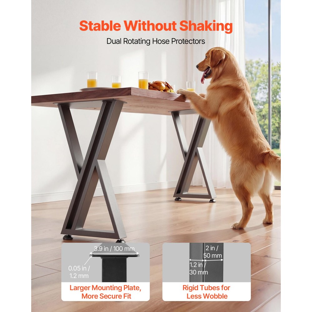 VEVOR Table Legs, 29.1" H x 24" W Steel Furniture Legs, 2204 lbs Max Load Heavy Duty, Easy Installation, Sturdy & Stable for Home Office Desk DIY, Coffee Dinner Bar Tables, Workbench,Set of 2, Black