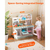 VEVOR Play Kitchen for Kids, Wooden Toy Kitchen Set with Lights and Sounds, Toddler Kitchen with Ice Maker, Oven, Sink, Microwaves, Fridge and Utensil and Fruit Accessory for Toddlers ages 3-8, White