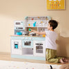 VEVOR Play Kitchen for Kids, Wooden Toy Kitchen Set with Lights and Sounds, Toddler Kitchen with Ice Maker, Oven, Sink, Microwaves, Fridge and Utensil and Fruit Accessory for Toddlers ages 3-8, White