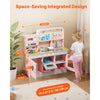 VEVOR Play Kitchen for Kids, Wooden Toy Kitchen Set with Lights and Sounds, Toddler Kitchen with Ice Maker, Oven, Sink, Microwaves, Fridge and Utensil and Fruit Accessory for Toddlers ages 3-8,Pink