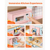 VEVOR Play Kitchen for Kids, Wooden Toy Kitchen Set with Lights and Sounds, Toddler Kitchen with Ice Maker, Oven, Sink, Microwaves, Fridge and Utensil and Fruit Accessory for Toddlers ages 3-8,Pink