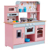 VEVOR Play Kitchen for Kids, Wooden Toy Kitchen Set with Lights and Sounds, Toddler Kitchen with Ice Maker, Oven, Sink, Microwaves, Fridge and Utensil and Fruit Accessory for Toddlers ages 3-8,Pink