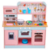 VEVOR Play Kitchen for Kids, Wooden Toy Kitchen Set with Lights and Sounds, Toddler Kitchen with Ice Maker, Oven, Sink, Microwaves, Fridge and Utensil and Fruit Accessory for Toddlers ages 3-8,Pink
