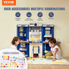 VEVOR Kids Kitchen Playset, 3-in-1 Toddler Kitchen with Simulated Spray, Sounds and Lights, Play Kitchen Set with 74 PCS Cooking Accessory Set for Toddlers, Preschoolers, Children Ages 3-8, Blue