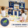 VEVOR Kids Kitchen Playset, 3-in-1 Toddler Kitchen with Simulated Spray, Sounds and Lights, Play Kitchen Set with 74 PCS Cooking Accessory Set for Toddlers, Preschoolers, Children Ages 3-8, Blue