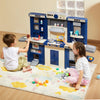 VEVOR Kids Kitchen Playset, 3-in-1 Toddler Kitchen with Simulated Spray, Sounds and Lights, Play Kitchen Set with 74 PCS Cooking Accessory Set for Toddlers, Preschoolers, Children Ages 3-8, Blue