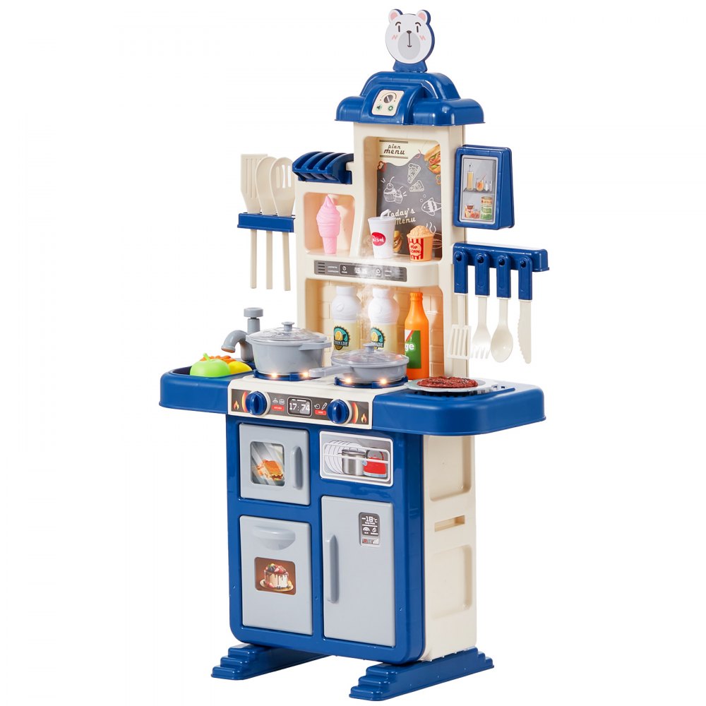 VEVOR Kids Kitchen Playset, Toddler Kitchen with Cooking Stove with Steam, Sounds and Lights, Play Kitchen Set with 48 PCS Cooking Accessory Set for Toddlers, Preschoolers, Children Ages 3-5, Blue