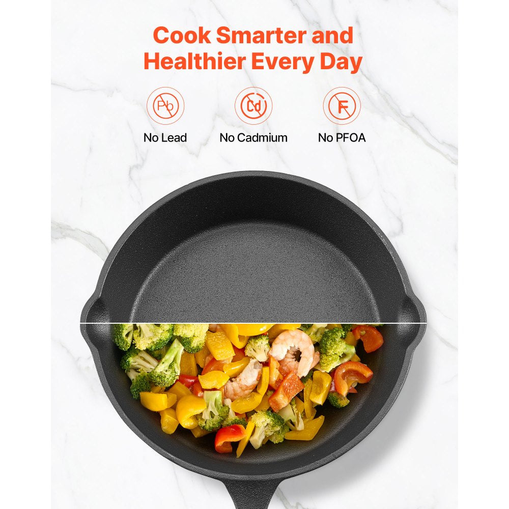 VEVOR Cast Iron Skillet, 4-Piece Frying Pan Set (6, 8, 10, 12 in), Skillets with Heat-Resistant Silicone Handle, Pre-Seasoned Chef's Pan, Kitchen Cookware, for Oven, Gas, Electrical, Induction, Black