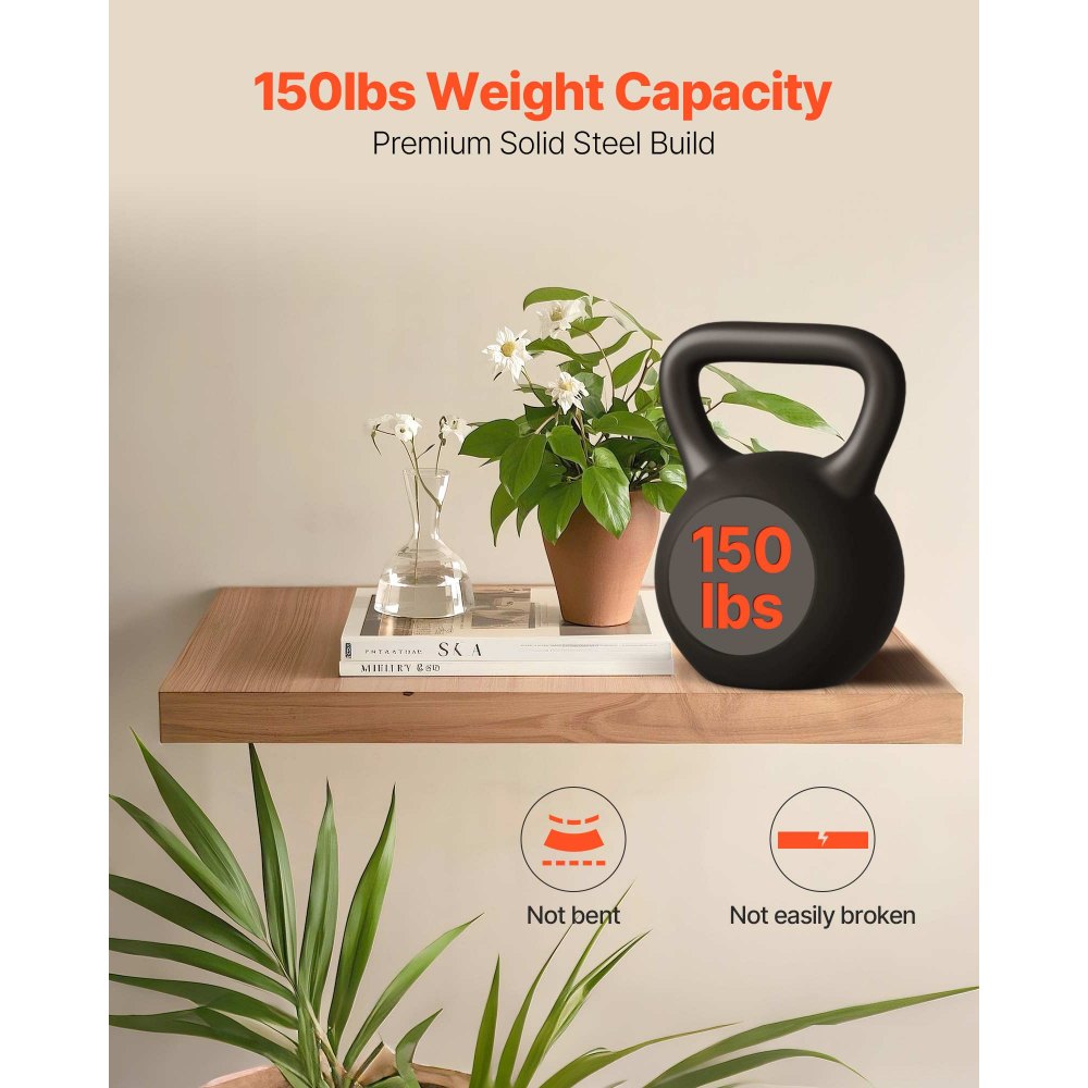 VEVOR Floating Shelf Brackets 2 Pcs, 150 lbs/68 kg Weight Capacity, 16x6.2x1.5 inch / 406.4x157.4x38.1 mm, Heavy Duty Hidden Shelf Brackets Support, Wall Mounting Invisible Floating Shelves Bracket