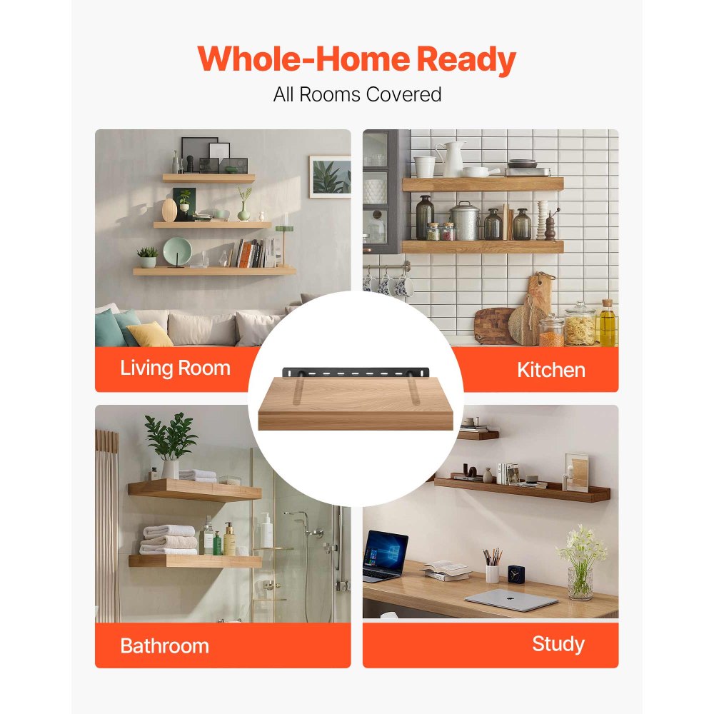 VEVOR Floating Shelf Brackets 2 Pcs, 150 lbs/68 kg Weight Capacity, 16x6.2x1.5 inch / 406.4x157.4x38.1 mm, Heavy Duty Hidden Shelf Brackets Support, Wall Mounting Invisible Floating Shelves Bracket