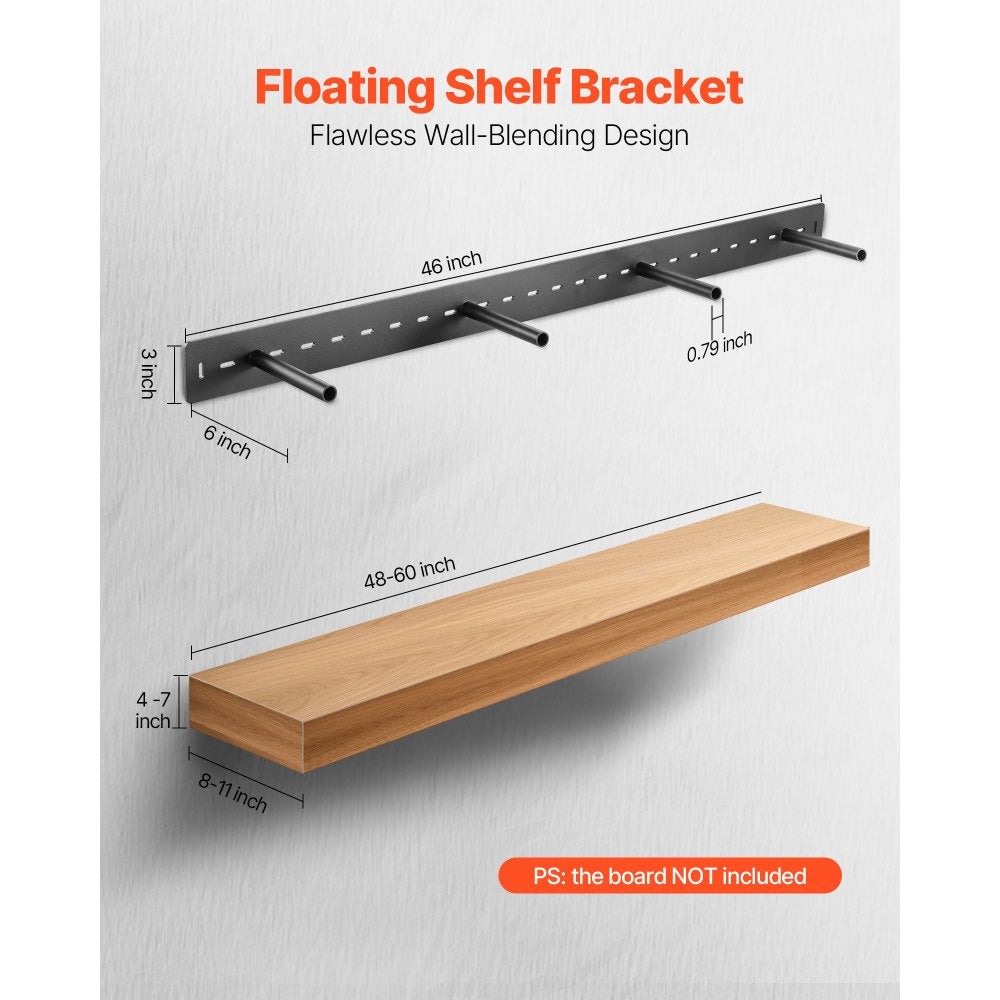VEVOR Floating Shelf Bracket 1 Pack, 230 lbs/104 kg Weight Capacity, 46x6.2x3 inch / 1168.4x157.4x76.2 mm, Heavy Duty Hidden Shelf Brackets Support, Wall Mounting Invisible Floating Shelves Bracket
