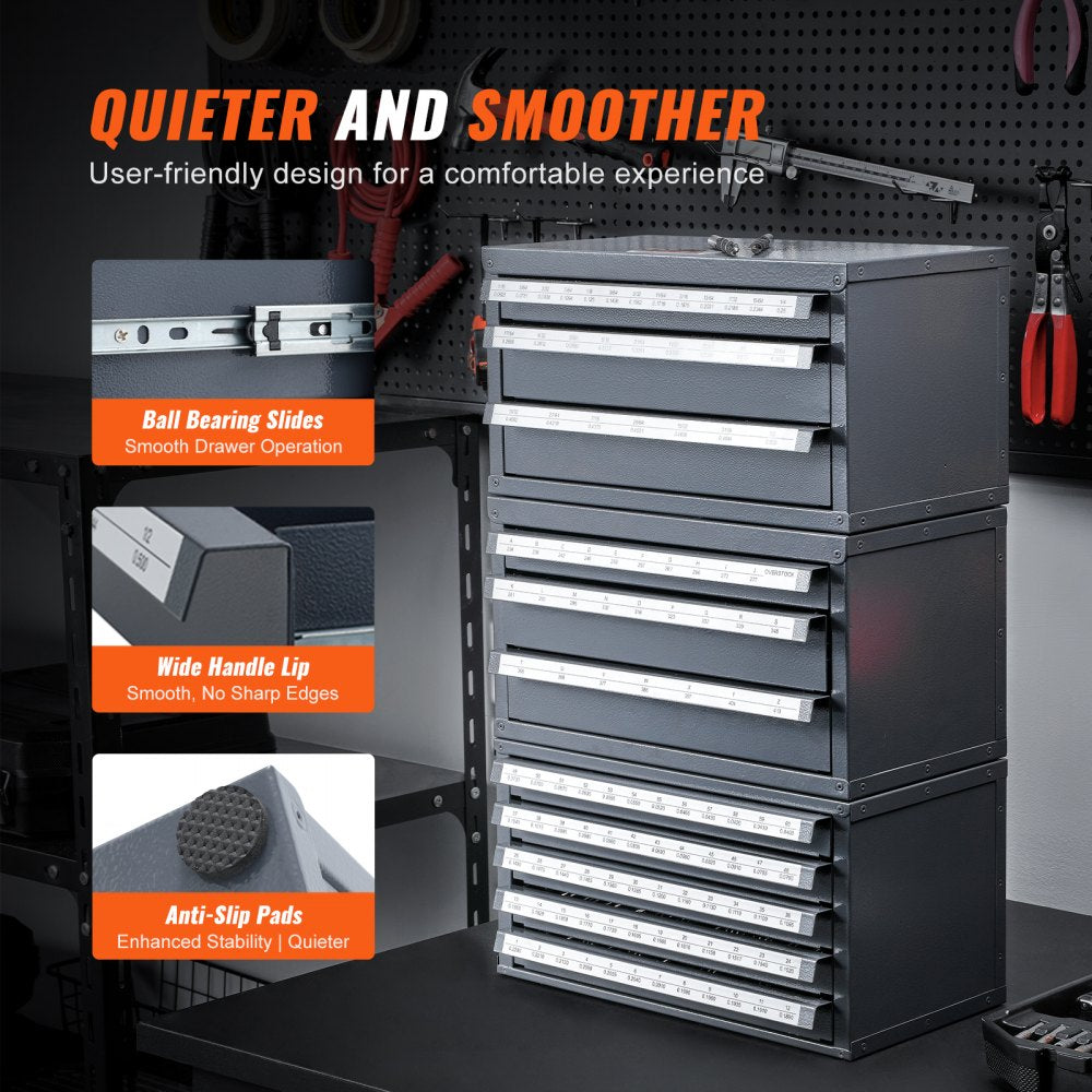 VEVOR Drill Bit Dispenser Cabinet, Five-Drawer Drill Bit Organizer Cabinet for 33/64" to 63/64" Steel Drill Dispenser Organizer Cabinet with Labels, Stackable Drill Dispenser for Drill Bit Storage