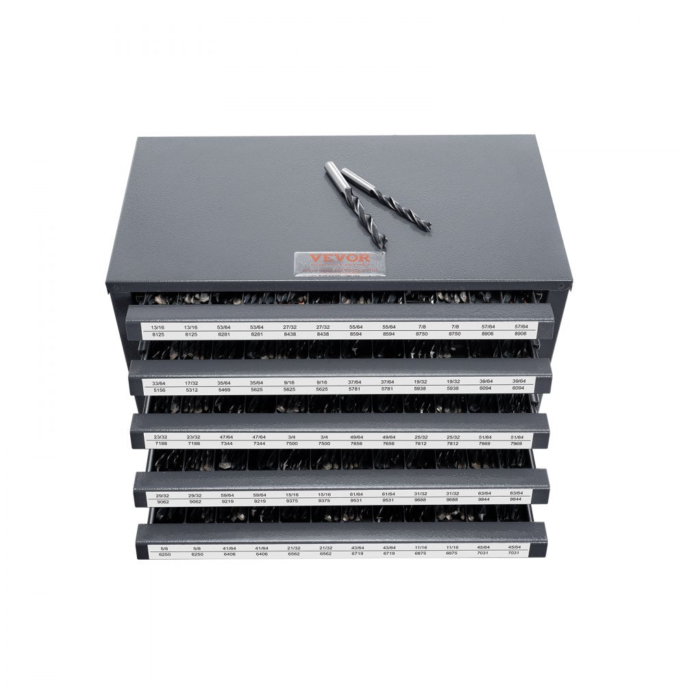 VEVOR Drill Bit Dispenser Cabinet, Five-Drawer Drill Bit Organizer Cabinet for 33/64" to 63/64" Steel Drill Dispenser Organizer Cabinet with Labels, Stackable Drill Dispenser for Drill Bit Storage