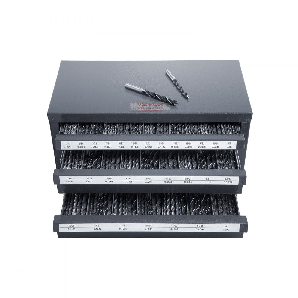 VEVOR Drill Bit Dispenser Cabinet, Three-Drawer Drill Bit Organizer Cabinet for 1/16" to 1/2", Steel Drill Dispenser Organizer Cabinet with Labels, Stackable Drill Dispenser for Drill Bit Storage