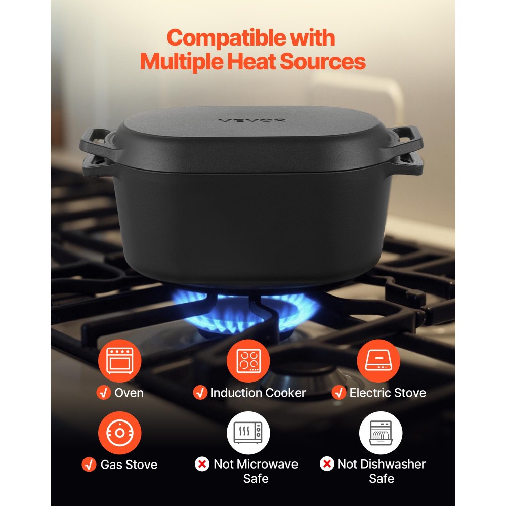 VEVOR Enameled Cast Iron Dutch Oven, 3.5 Quart Pot with Lid and Dual Handles, Heavy-Duty Durable Cookware Pan, Oven Induction Compatible up to 500℉, for Braising, Stews, Roasting, Bread Baking, Black