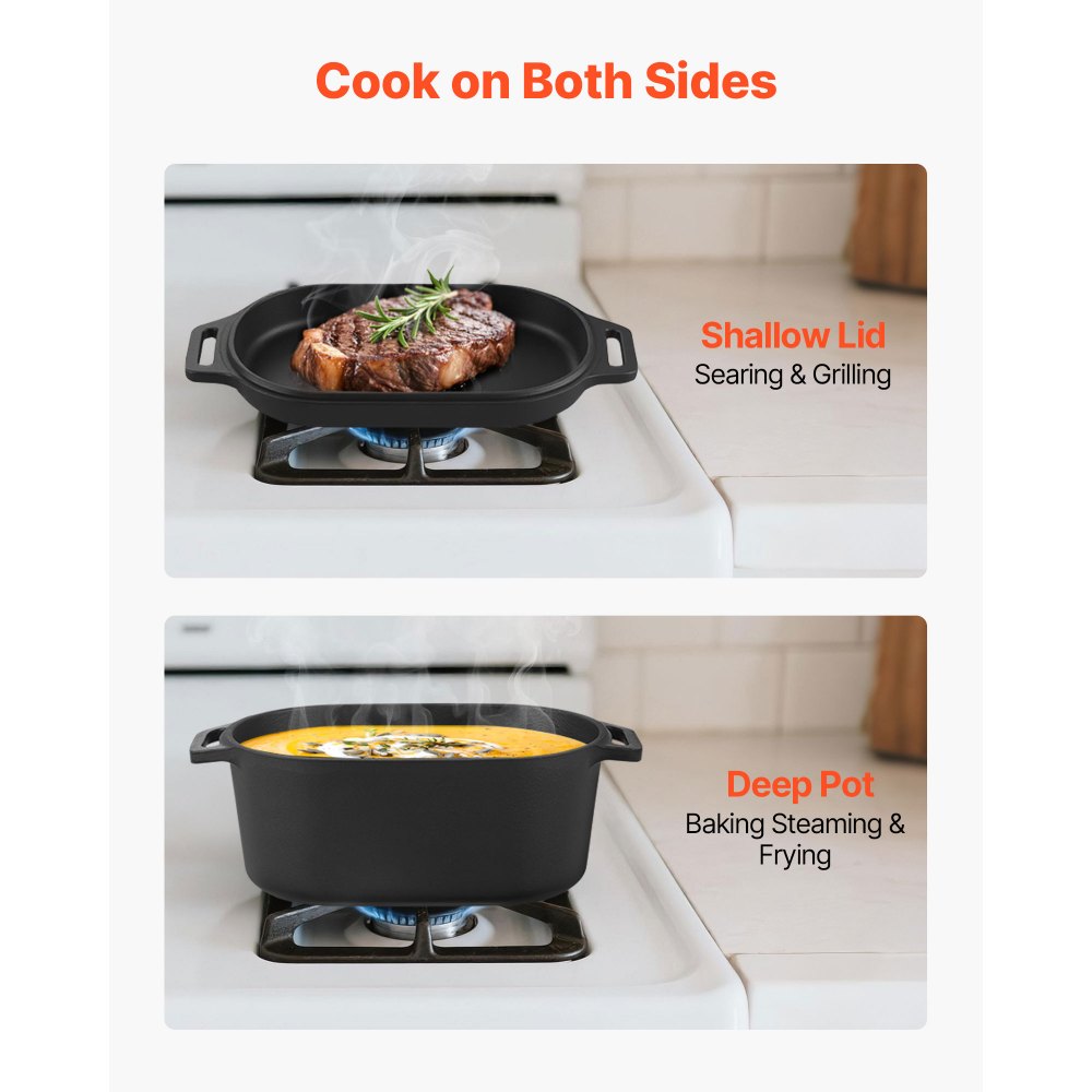 VEVOR Enameled Cast Iron Dutch Oven, 3.5 Quart Pot with Lid and Dual Handles, Heavy-Duty Durable Cookware Pan, Oven Induction Compatible up to 500℉, for Braising, Stews, Roasting, Bread Baking, Black