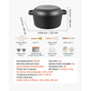VEVOR Cast Iron Dutch Oven, 2-in-1 Pre-Seasoned Pot with Skillet Lid, 5QT Cookware Pan with Proofing Basket, Bread Baking Accessories, Bread-Oven Compatible 500℉