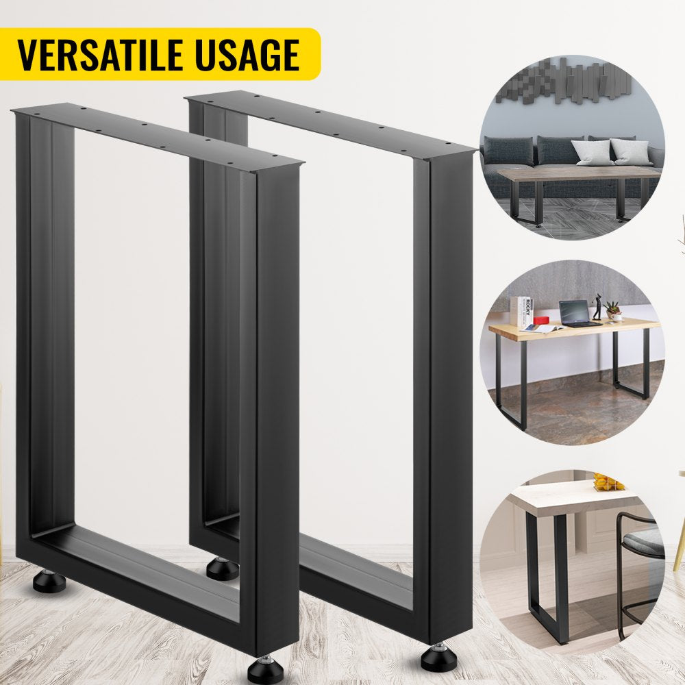 VEVOR Set of 2 Steel Table Legs, 28''Height 24''Wide Dining Table Legs, Heavy Duty 3.1" Width Box Section Square Table Legs, 28x24x3.1 Inch Black Color Industrial Country Style Metal Dining Legs