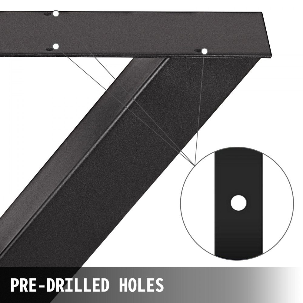 VEVOR Set of 2 Steel Table Legs, 28\'\'Height 24\'\'Wide Dining Table Legs, Heavy Duty 3.1\" Square Box Section X Frame Table Legs, 28x24x3.1 Inch Black Color Industrial Country Style Metal Dining Leg