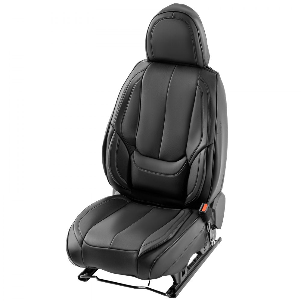 VEVOR Seat Covers, Universal Car Seat Covers Front Seats, 6pcs Faux Leather Seat Cover, Full Enclosed Design, Detachable Headrest and Airbag Compatible, for Most Cars SUVs and Trucks Black