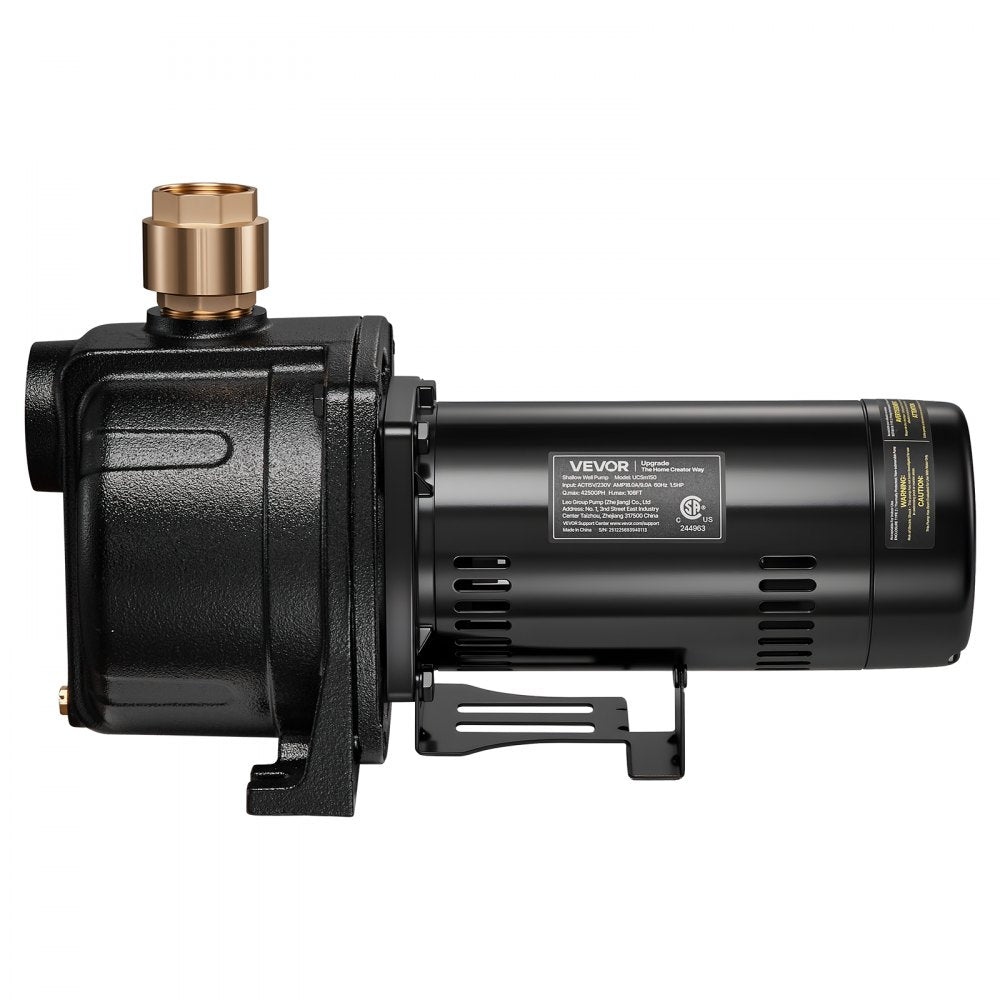 VEVOR 1.5 HP Shallow Well Jet Pump, AC 115/230 Volt, 4250 GPH Dual Voltage Cast Iron Well Jet Pump, with 108 ft Max Head Lift, Easy Voltage Switching, for Garden Irrigation, Lawn Sprinkler System