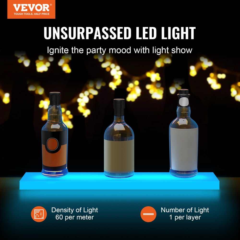 VEVOR LED Lighted Liquor Bottle Display Bar Shelf RF & App Control 24" 1-Step White