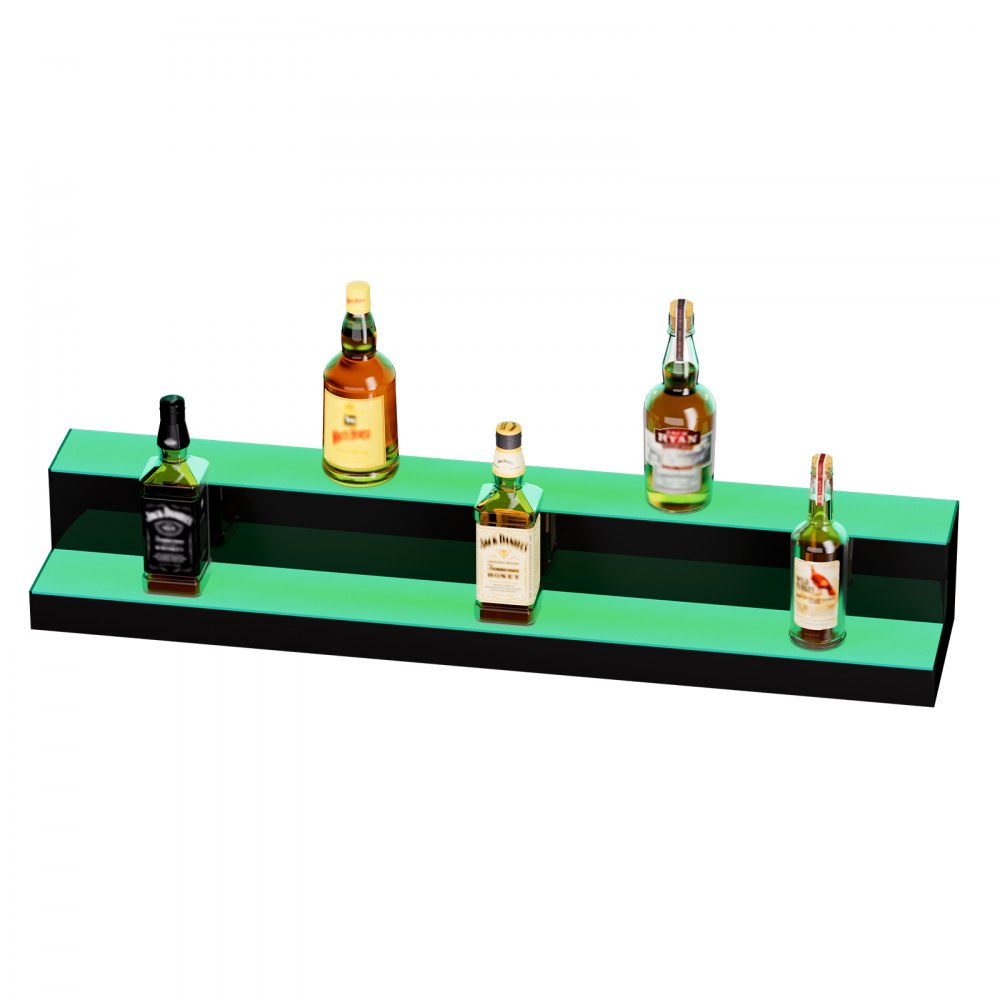 VEVOR LED Lighted Liquor Bottle Display, 2 Tiers 40 Inch Commercial Illuminated Home Bar Shelf, 2 Steps Whiskey Rack Stand, Acrylic Drink Shelves with RF Remote & App Control, and Multicolor lighting