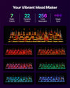 Lighting modes overview: 7 static colors, 22 dynamic colors, 256 color resolution, music sync