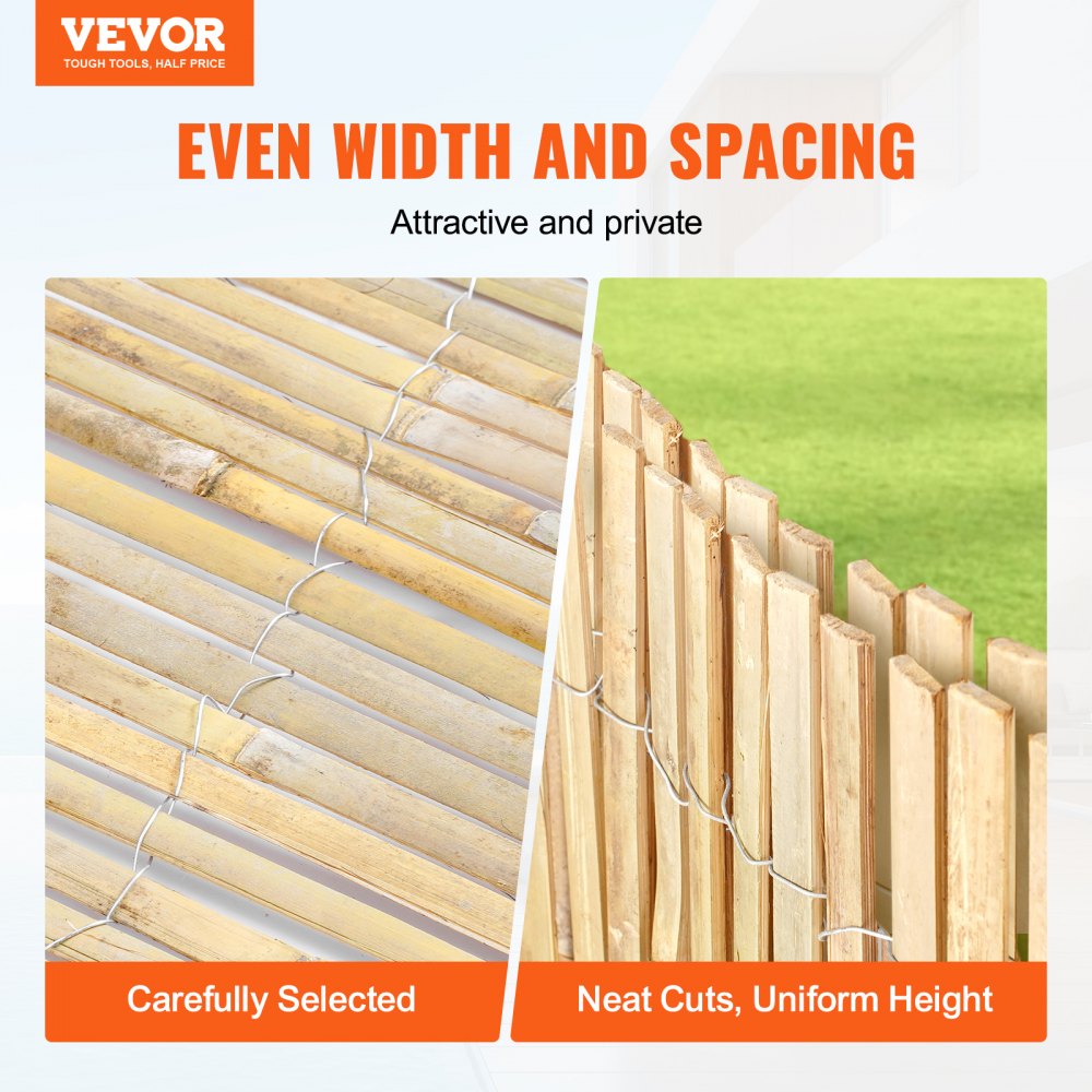 VEVOR Natural Bamboo Slat Screening, Eco-Friendly Privacy Bamboo Slat Fence, 3 ft H x 19.6 ft L Decorative Bamboo Screen Panel, for Garden, Backyard, Balcony, Patio, Pool Side
