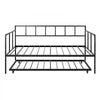 VEVOR Full Size Daybed with Pop Up Trundle Twin Size Metal Day Bed Frame, for Living Room Bedroom Guest Room, Sturdy Metal Design, Space Saving Sofa Bed, 2 Lockable Casters, Easy Assembly, Black