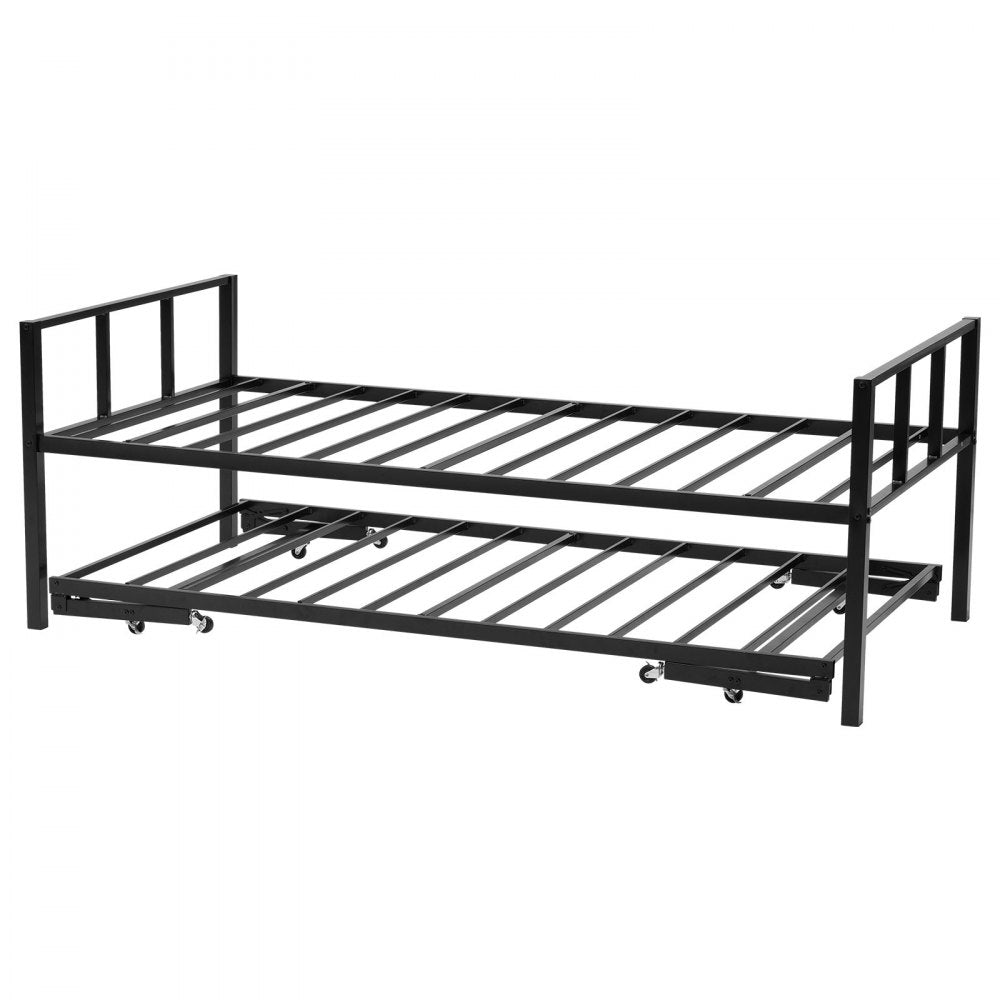 VEVOR Twin Size Daybed Frame, Day Bed with Trundle, Heavy Duty Metal Platform Bed Frame, Twin Daybed with Metal Slats Support for Living Room, Bedroom, Guest Room, Easy Assembly, Black
