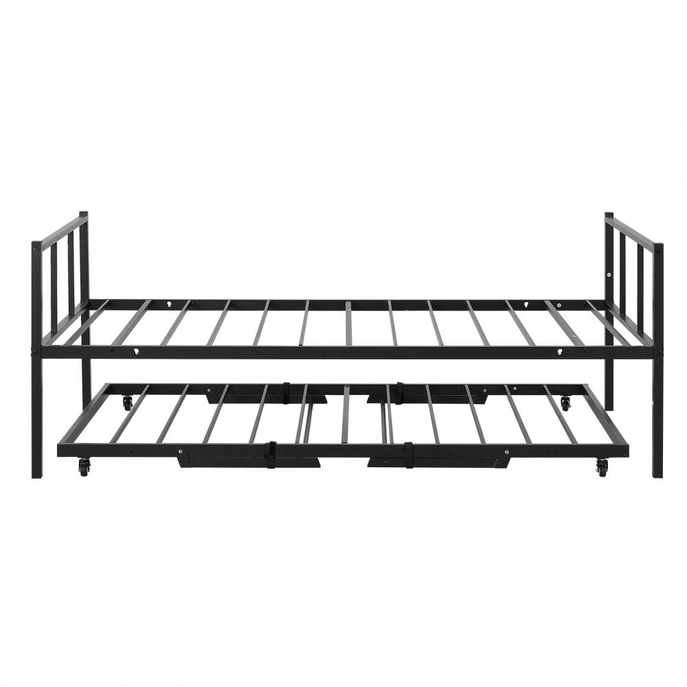 VEVOR Twin Daybed with Pop Up Trundle Metal Twin Daybed Frame Rectangular, for Living Room Bedroom Guest Room, Space Saving, Heavy-Duty Metal Sofa Bed Support, 2 Lockable Casters, Easy Assembly, Black