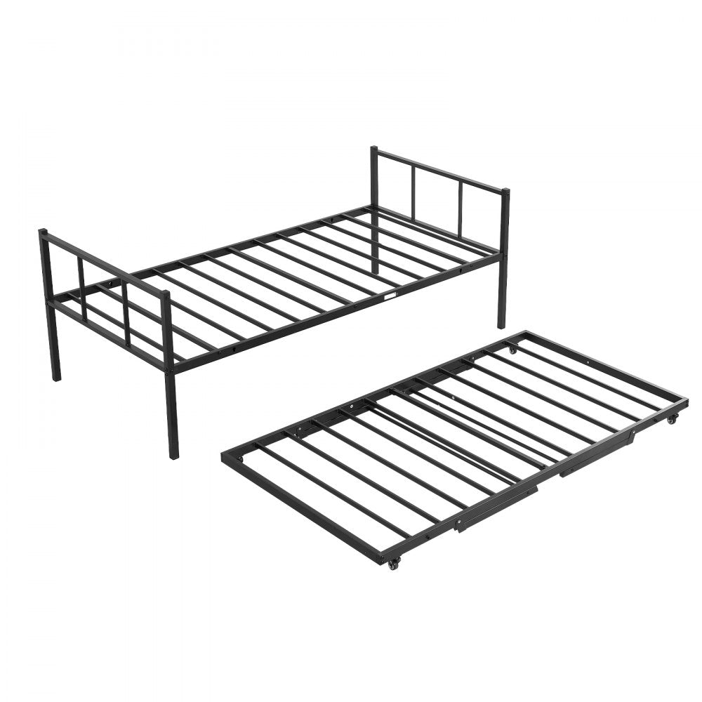 VEVOR Twin Daybed with Pop Up Trundle Metal Twin Daybed Frame Rectangular, for Living Room Bedroom Guest Room, Space Saving, Heavy-Duty Metal Sofa Bed Support, 2 Lockable Casters, Easy Assembly, Black