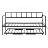 VEVOR Twin Daybed with Pop Up Trundle Metal Charging Station LED Light, for Living Room Bedroom Guest Room, Heavy Duty Twin Size Sofa Day Bed Frame, Height Adjustable, with Lockable Casters, Black