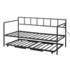 VEVOR Twin Daybed with Pop Up Trundle Metal Charging Station LED Light, for Living Room Bedroom Guest Room, Heavy Duty Twin Size Sofa Day Bed Frame, Height Adjustable, with Lockable Casters, Black